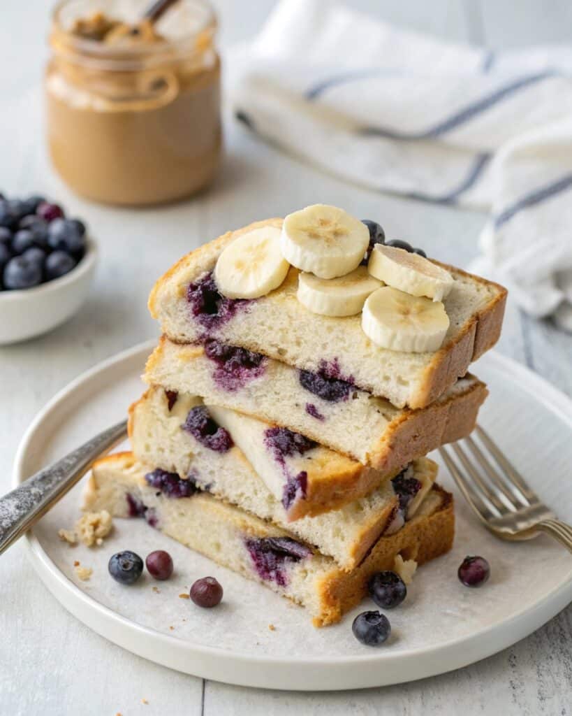 Cottage Cheese Blueberry Cloud Bread: The Ultimate High-Protein, Low-Carb Delight 7 blueberry cloud bread topped with almond butter and banana