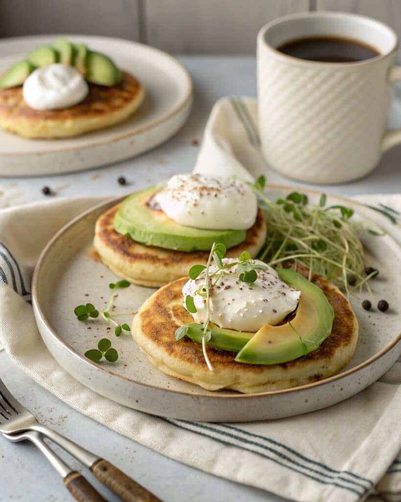 savory sourdough cottage cheese pancake serving