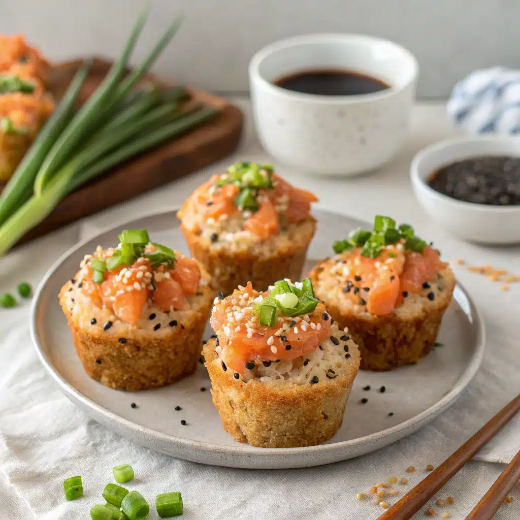 Spicy Baked Salmon Sushi Muffins